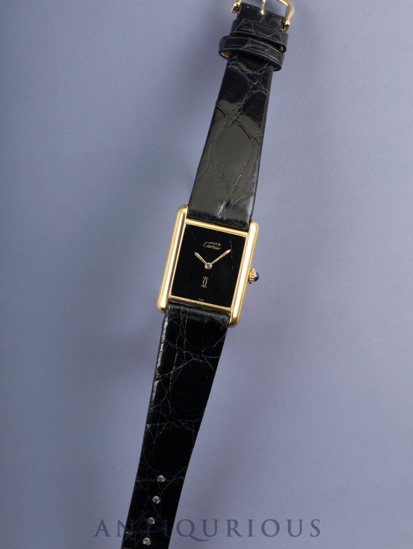 カルティエ マストタンク LM 手巻き SV925 革 純正尾錠(GP)オニキス文字盤(SWISS表記) オーバーホール済み 新品仕上げ済み