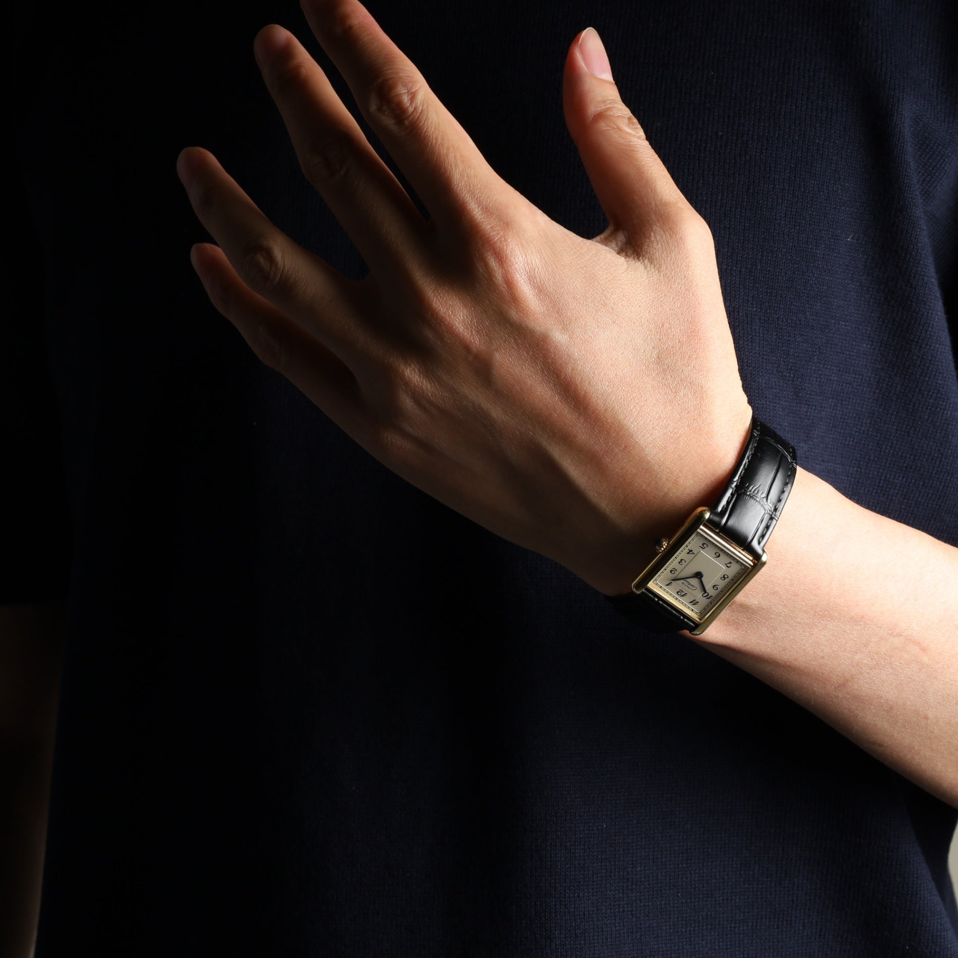 Cartier Must Tank LM 590005 Quartz Cal90 SV925 Leather Genuine D Buckle (GP) Arabic Dial Overhauled