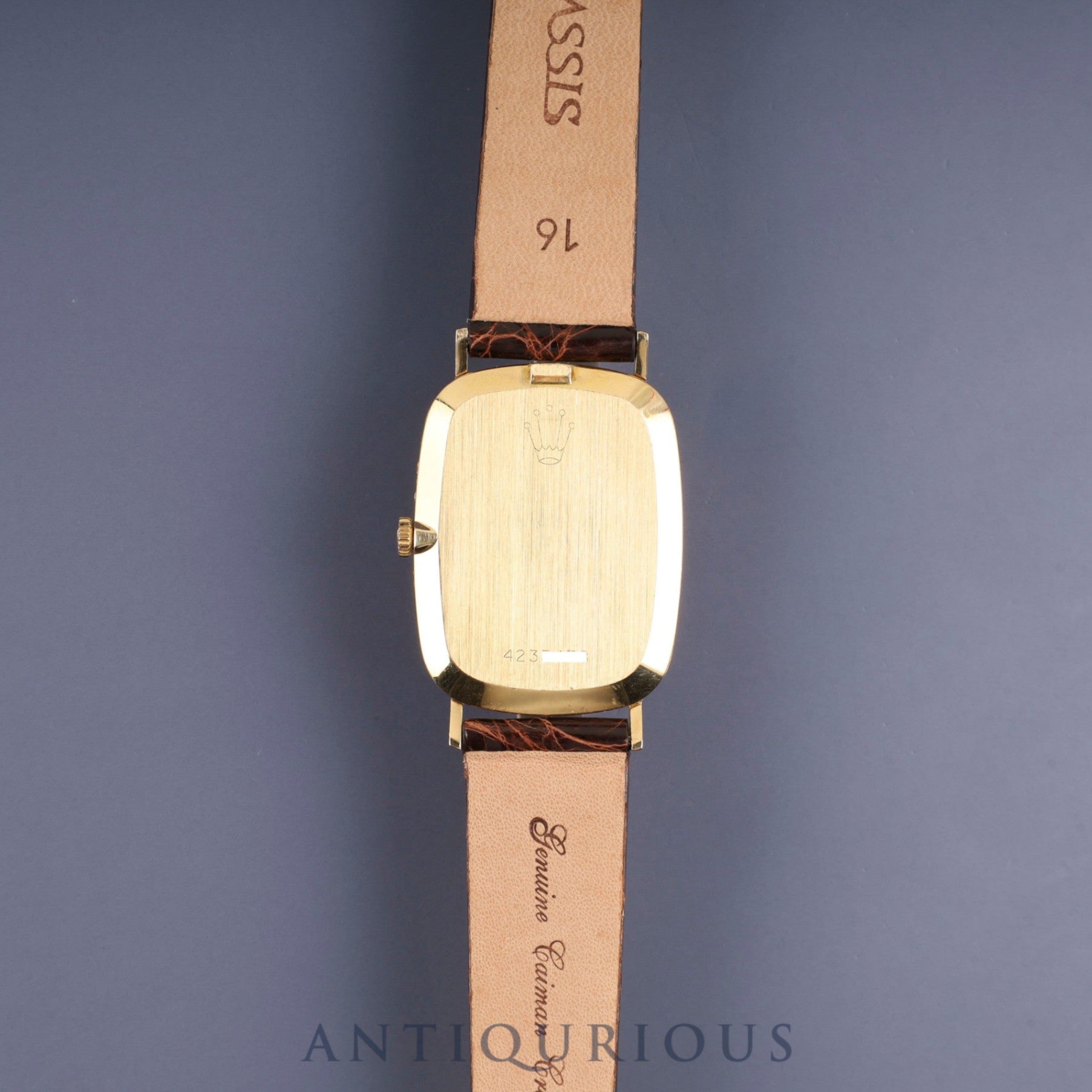 Rolex Cellini 4113 Manual Winding Caliber 1600 750 Leather Strap with Genuine Buckle (GP) Champagne Dial No. 42 (1974) Overhauled