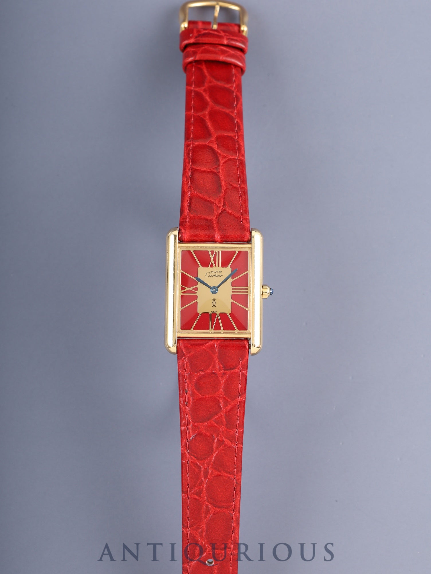 カルティエ マストタンク LM 6 81006 クォーツ Cal.81 SV925 革 純正ピンバックル(GP)ガーネットクロワゾネ文字盤(SWISS表記)箱 タグ オーバーホール済み