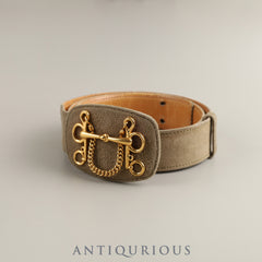 Hermes Belt Horsebit Dobris (Suede)/Leather ○F mark: Made in 1976