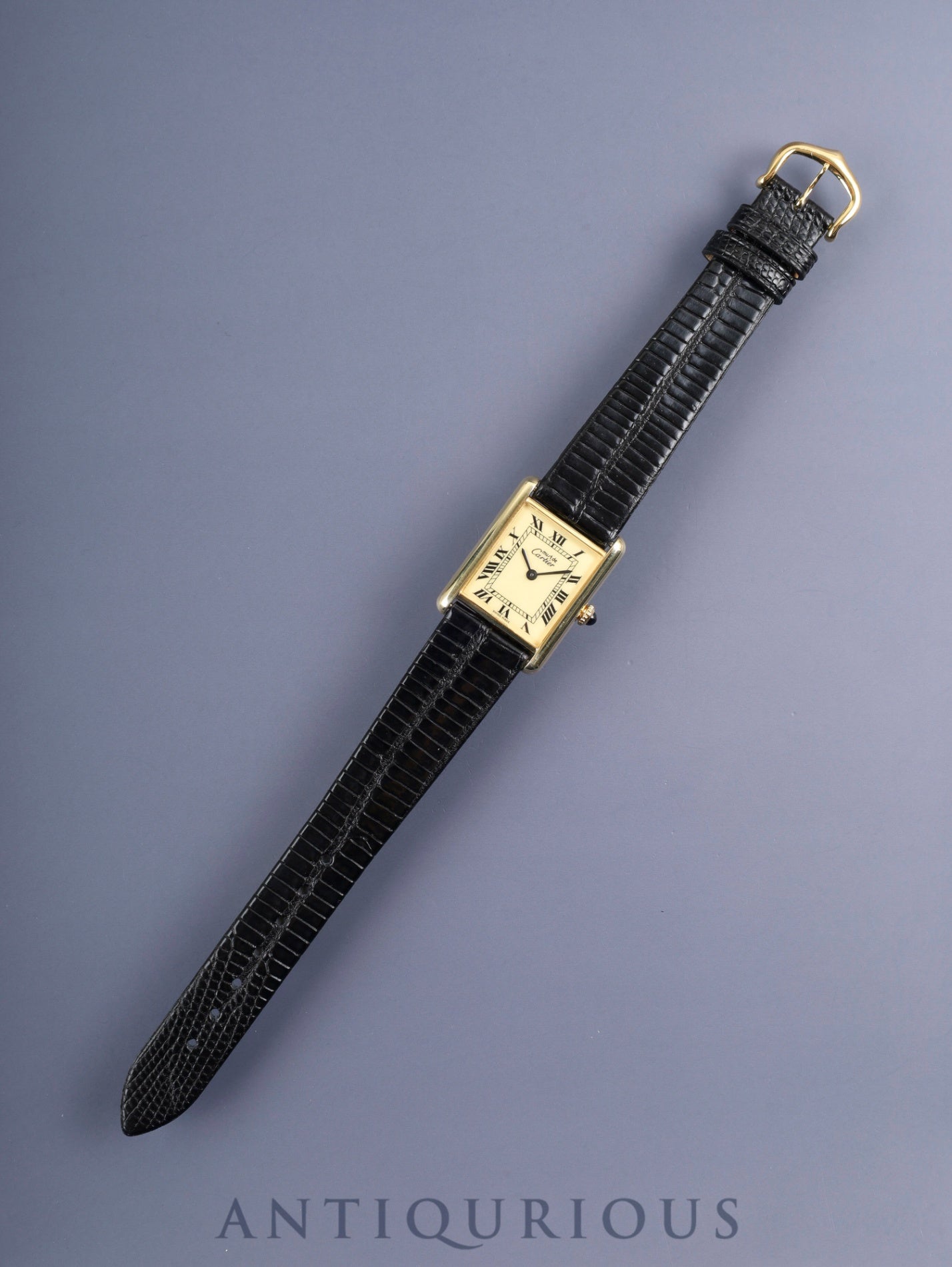 Cartier Must Tank LM, manual winding, SV925, leather, genuine buckle (GP), ivory Roman dial, complete service (full maintenance) completed at a Cartier boutique.