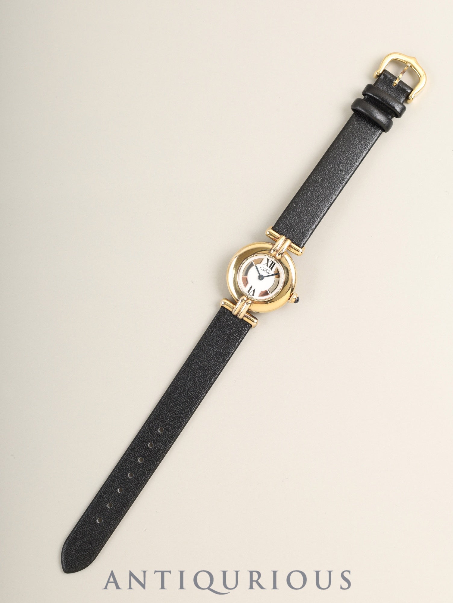 Cartier Must Colisée 1902 Quartz Cal.90 SV925 Leather Original Pin Buckle (GP) Side Trinity Dial (SWISS marking) Overhauled