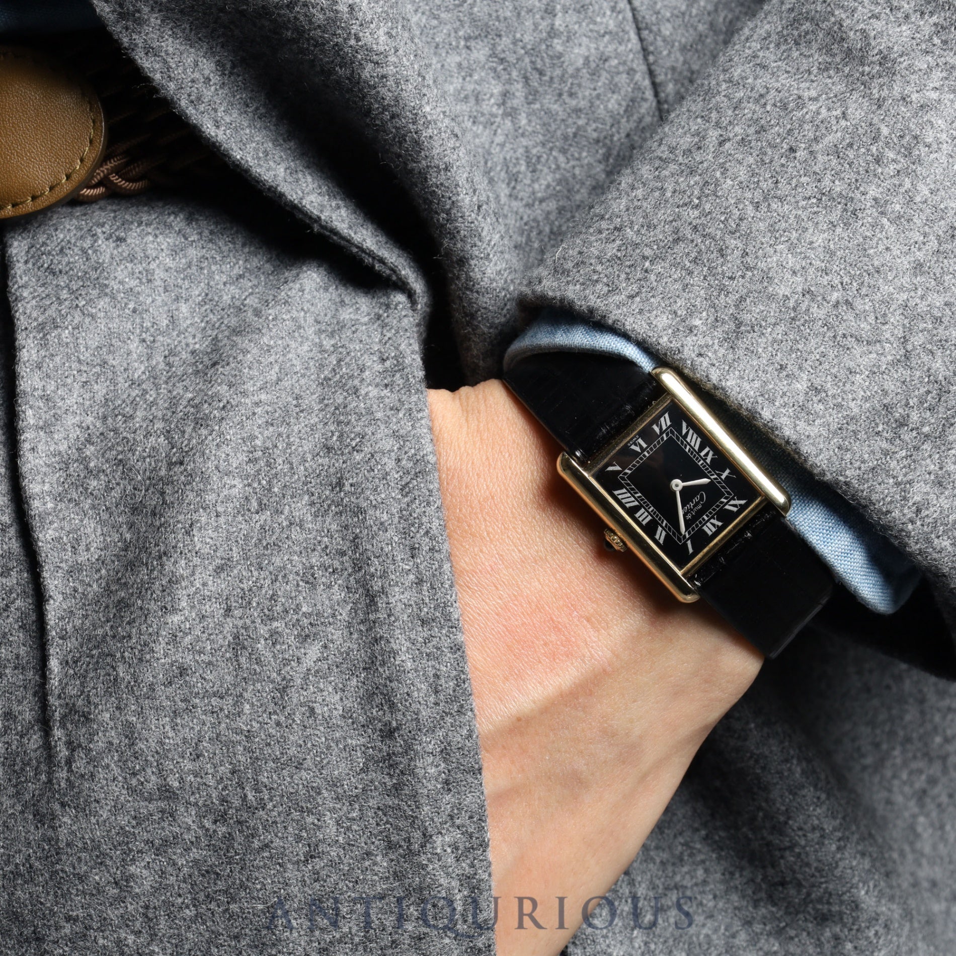 Cartier Must Tank LM 81974913 Manual winding Cal.78-1 Leather Genuine buckle (GP) Black Roman dial Warranty (no date) Overhauled