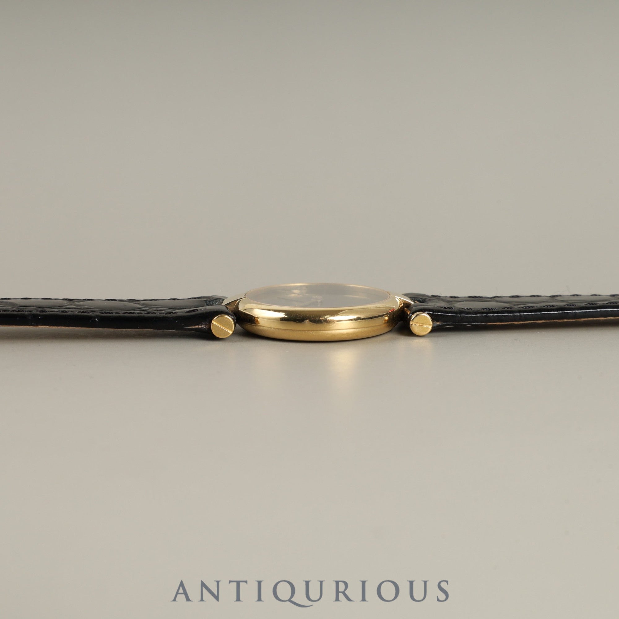Cartier Must Vendôme VLC SM Quartz Cal.81 SV925 Leather Strap with Genuine GP Buckle, Onyx Dial, Overhauled