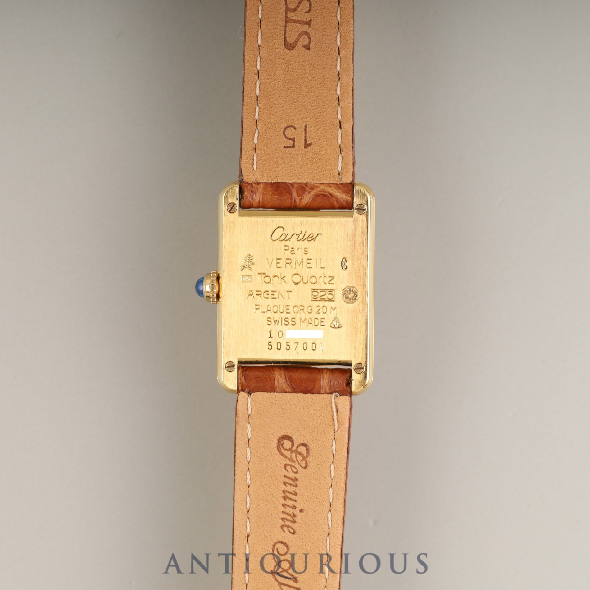 Cartier Must Tank SM 5057001 Quartz Caliber 057 SV925 Leather Strap with Genuine GP Buckle Ivory Roman Dial Overhauled and Finished to Look Like New