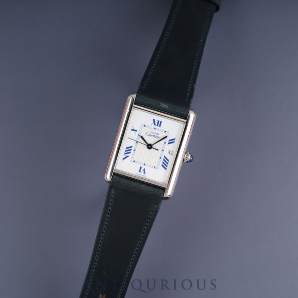 Cartier Must Tank GM (XL) 2414 Quartz Movement, SV925 Leather, Aftermarket Buckle (SS), White Roman Dial, Complete Serviced at a Cartier Boutique