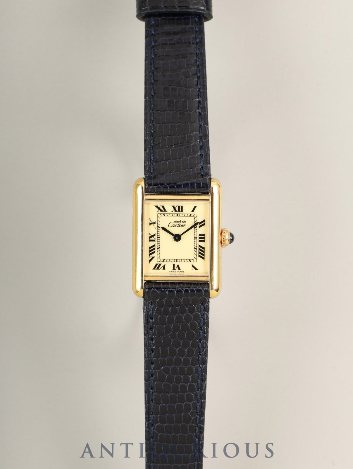 Cartier Must Tank SM 5057001 Quartz SV925 Leather Genuine Pin Buckle (GP) Ivory Roman Dial (SWISS MADE marking) Complete service and polished at Cartier boutique