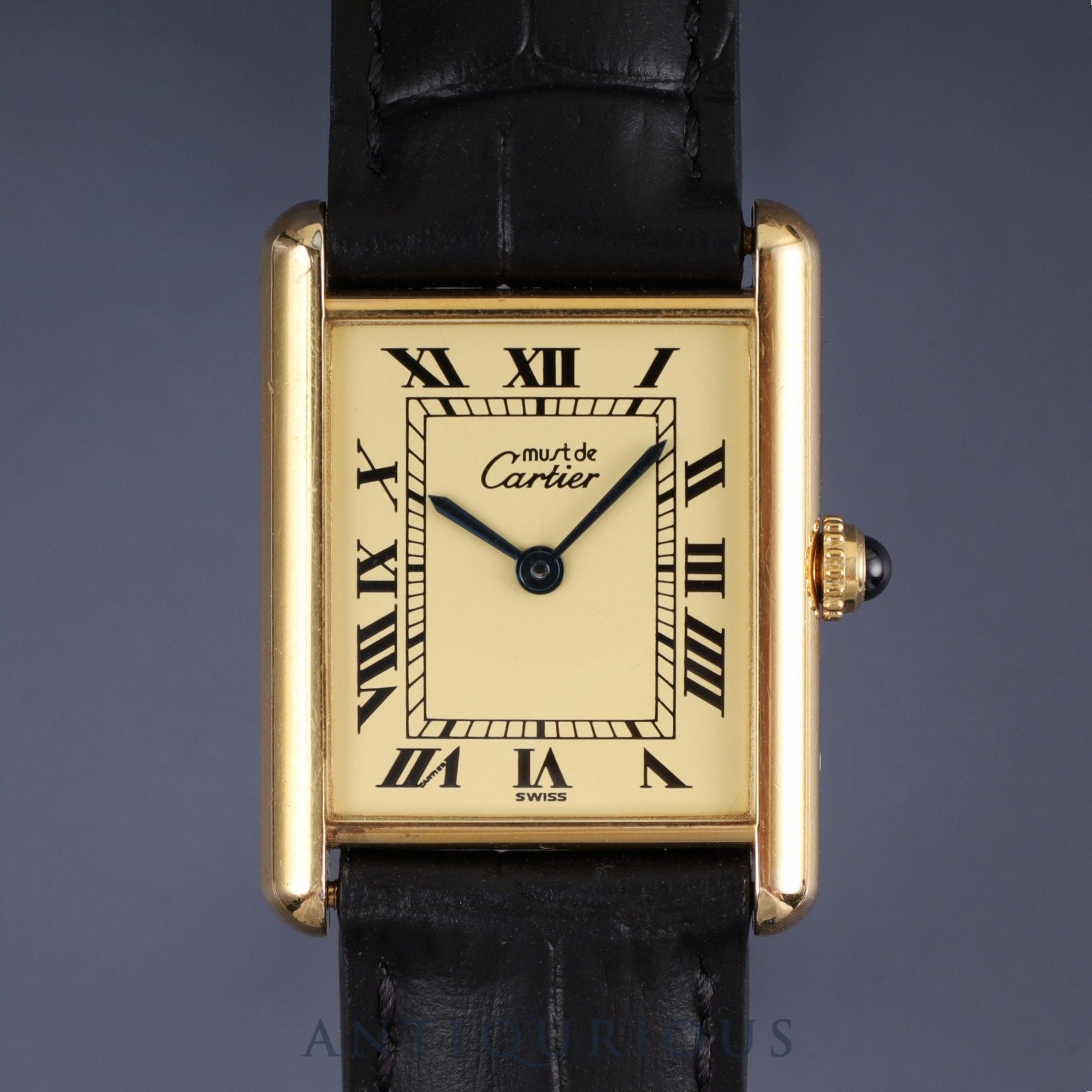Cartier Must Tank LM W1002754 / 1615 Quartz Cal.90 SV925 Leather Genuine D-buckle (GP) Ivory Roman dial 1996-1998 Overhauled