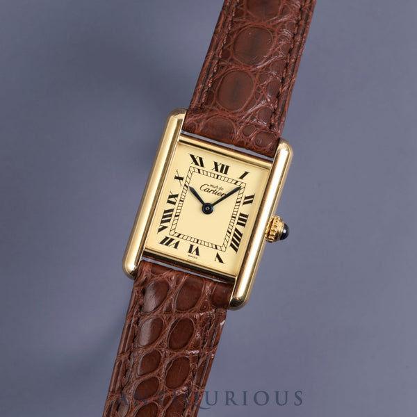 Cartier Must Tank SM W1003153/1613 Quartz SV925 Leather Genuine buckle (GP) Ivory Roman dial Warranty (1996) Box Complete service (full maintenance) completed at Cartier boutique