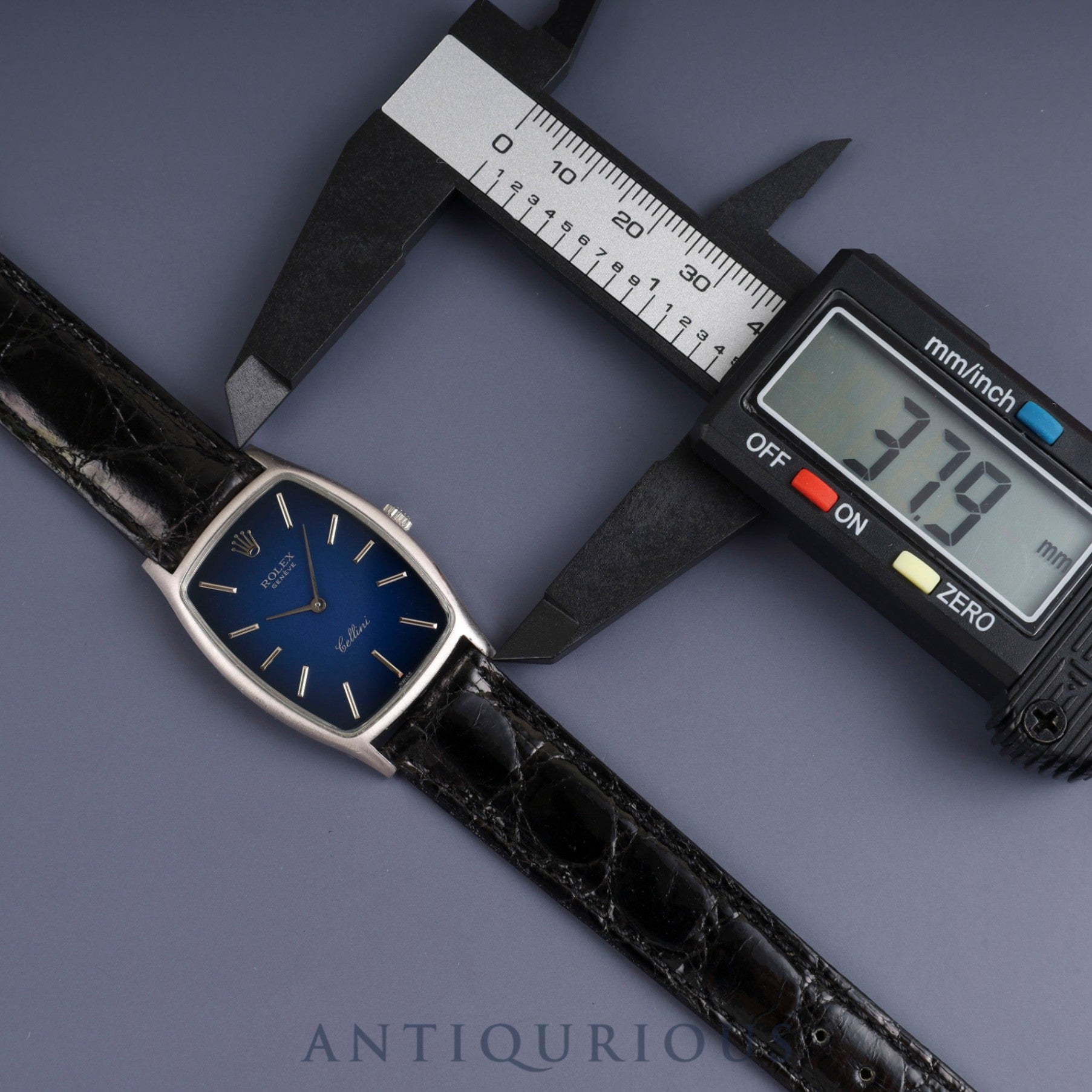 Rolex CELLINI 3807 Manual Winding Caliber 1601 18K Leather Strap with Genuine Stainless Steel Buckle Blue Gradient Dial 26x37mm 38 Series (1973) Overhauled