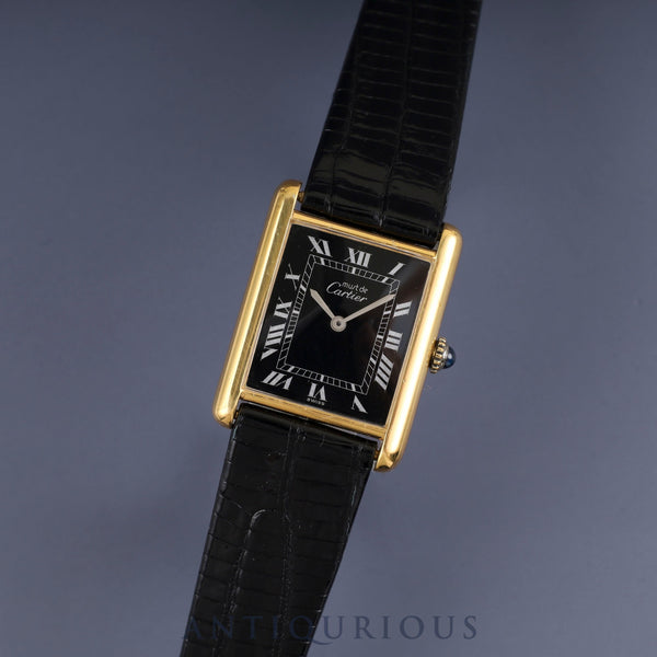 Cartier Must Tank LM Manual winding Cal.78-1 SV925 Leather Genuine buckle (GP) Black Roman dial Overhauled New finish