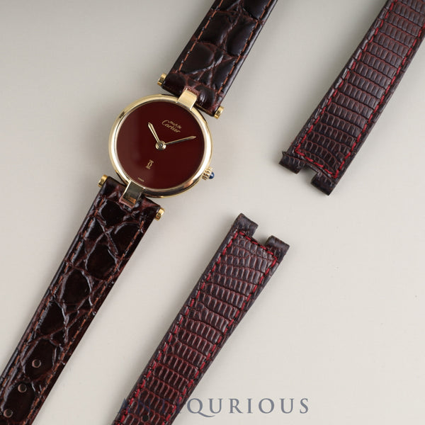 カルティエ マスト ヴァンドーム VLC SM クォーツ Cal.81 SV925 革 純正尾錠(GP) ガーネットダイヤル ボルドー文字盤 24mm 純正替えベルト オーバーホール済み