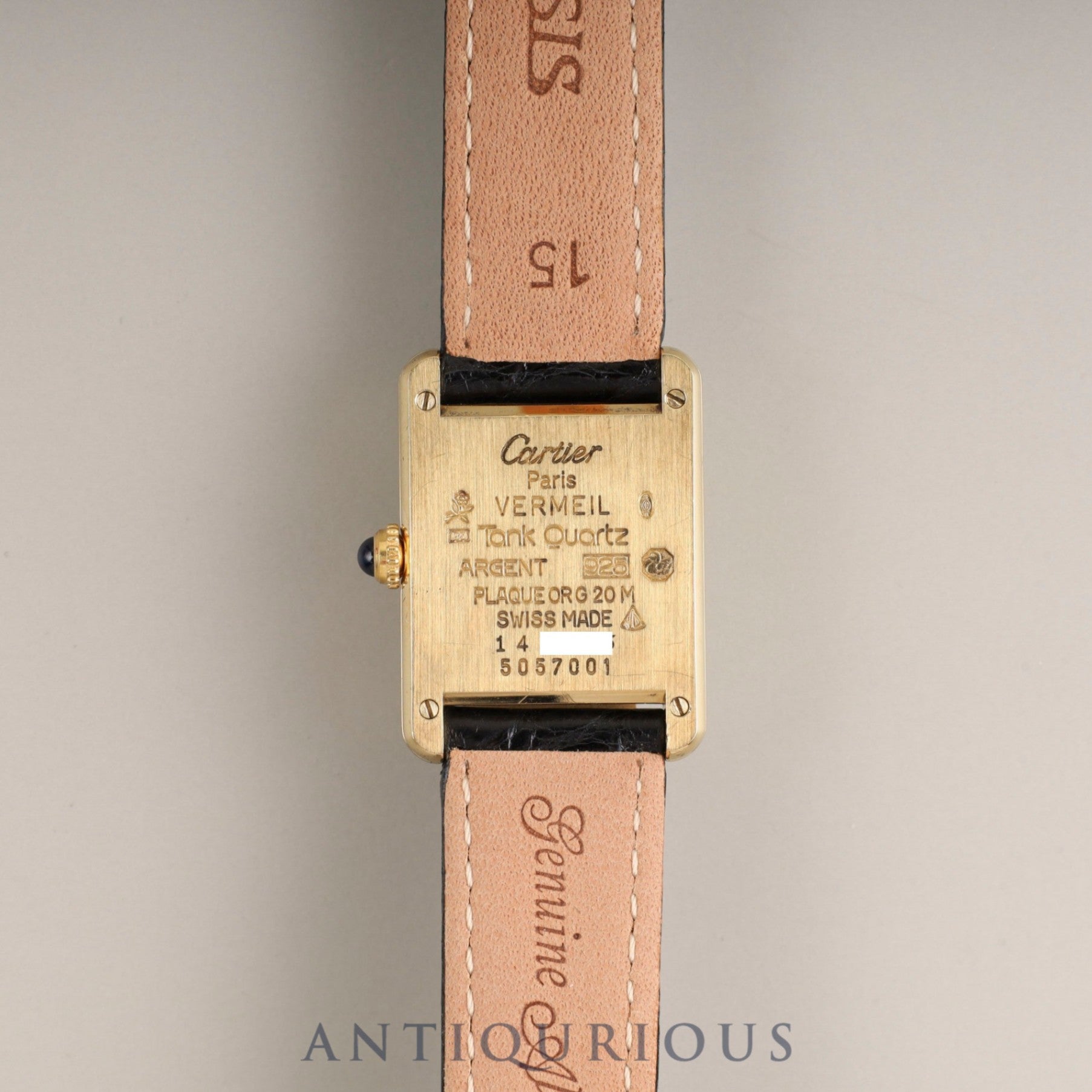 Cartier Must Tank SM 5057001 Quartz Cal.057 SV925 Leather Genuine D-buckle (GP) Opalan dial Box Overhauled