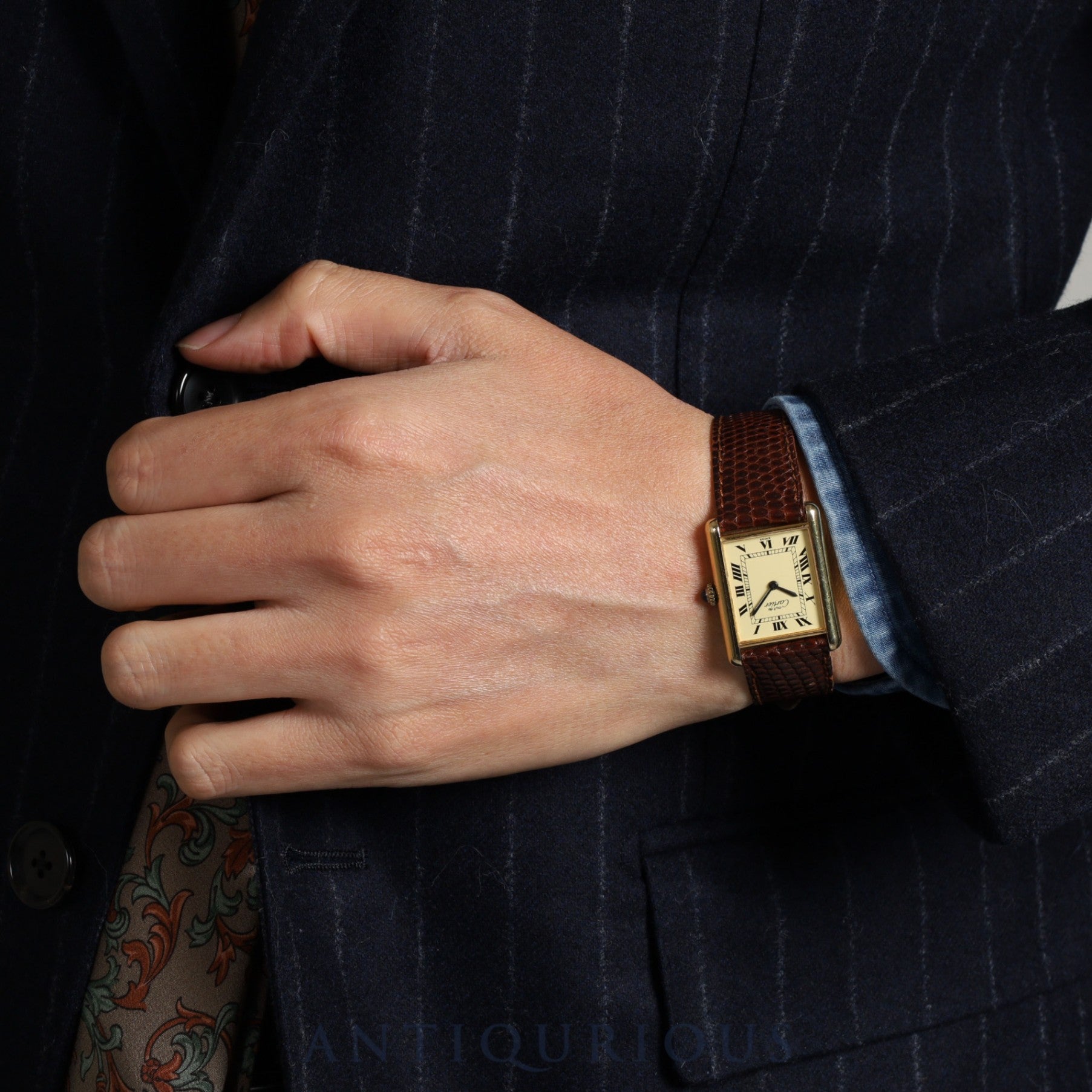 カルティエ マストタンク LM 手巻き Cal.78-1 SV925 純正革ベルト 純正尾錠(GP)アイボリーローマン文字盤 オーバーホール済み