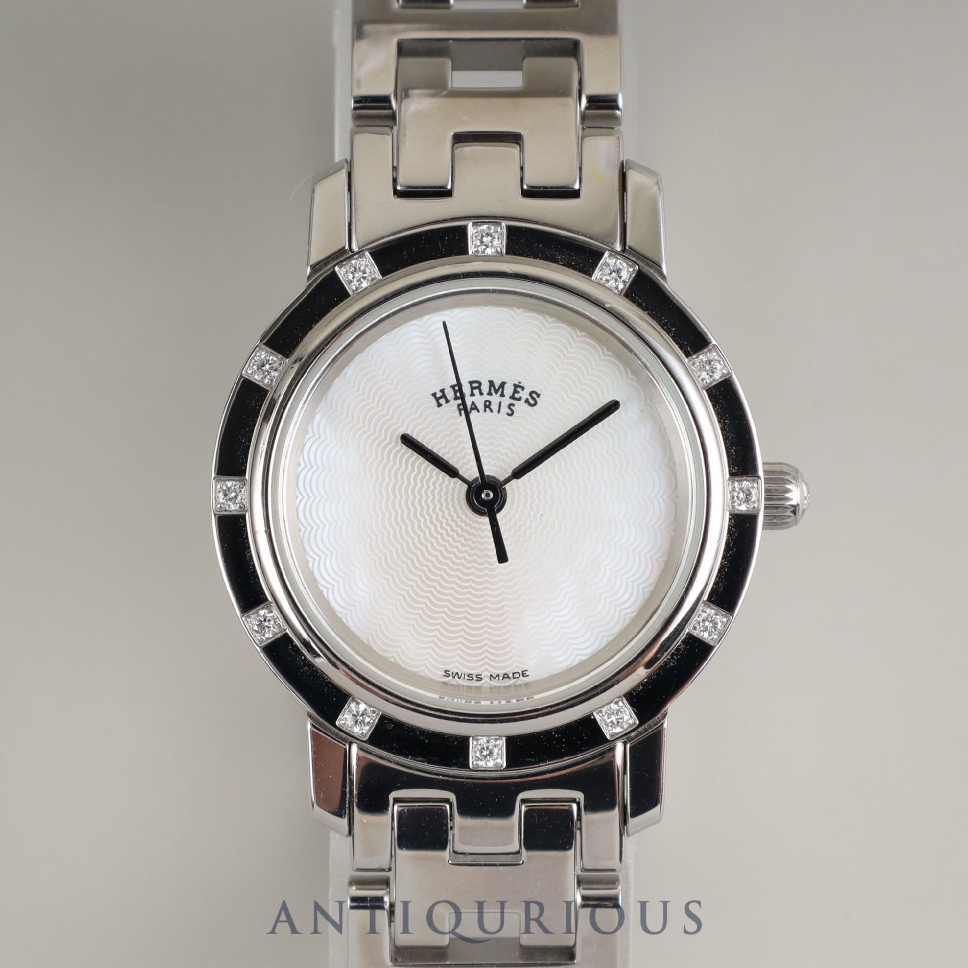 エルメス クリッパー ナクレ CL4.230 クォーツ SS 12Pダイヤ ホワイトシェルギョーシェ文字盤 オーバーホール済み