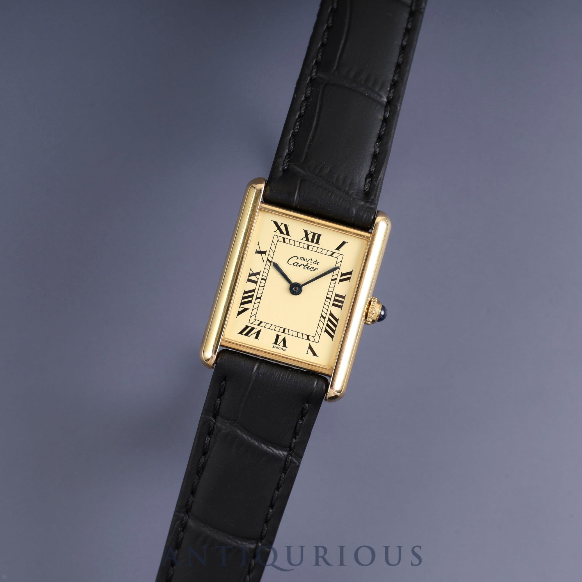 Cartier Must Tank LM 590005 Quartz Cal.90 SV925 Leather Genuine Buckle (GP) Ivory Roman Dial Overhauled