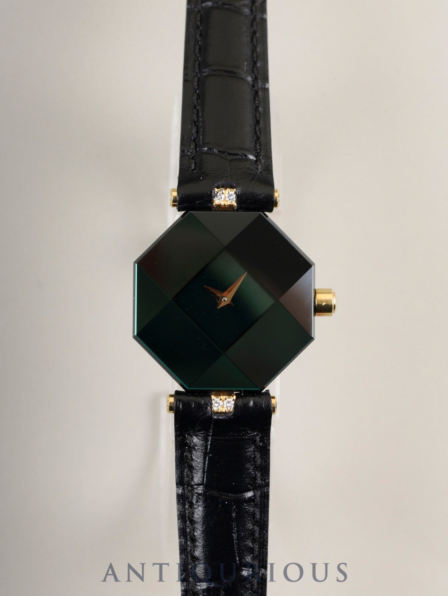 Century Empire Time Gem Quartz Caliber ETA280.002 750YG Diamond Leather Strap with Genuine Pin Buckle (GP) Green Dial Overhauled