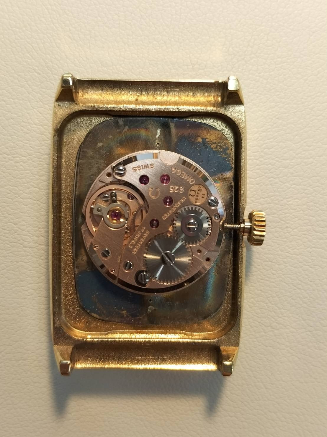 オメガ ジュネーブ 5110469 手巻き Cal.625 SS 革 社外尾錠(GP)ブルー文字盤(ガラス小傷)オーバーホール済み