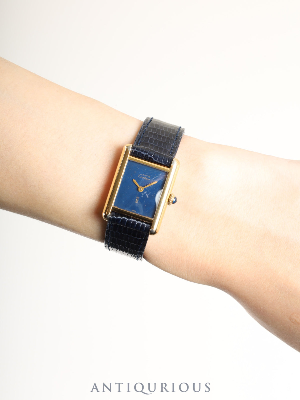 Cartier Must Tank SM Manual Winding SV925 Leather Genuine Pin Buckle (GP) Lapis Lazuli Dial (SWISS Marking) Box Booklet Warranty (1981) Overhauled