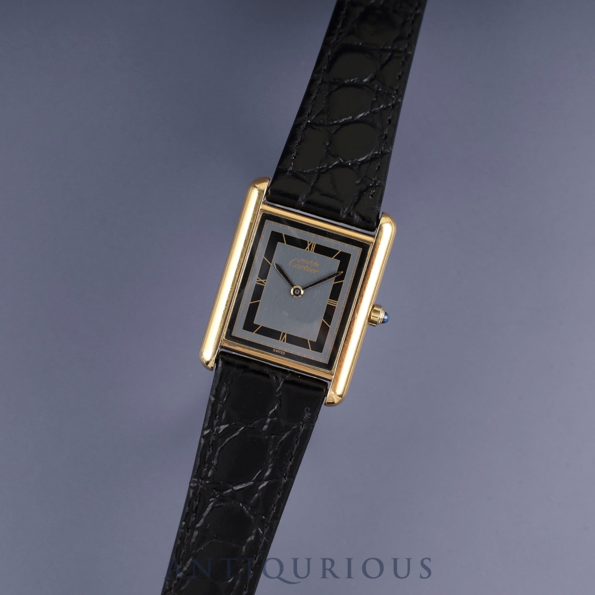 カルティエ マストタンク LM 6 81006 クォーツ Cal.81 SV925 革 純正尾錠(GP) グレー飛びローマン文字盤 オーバーホール済み