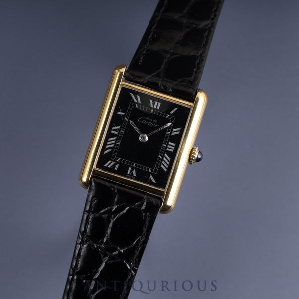 Cartier Must Tank LM Manual winding Cal.78-1 SV925 Leather Genuine buckle (GP) Black Roman dial Overhauled