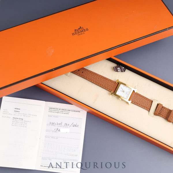 エルメス Hウォッチ HH1.201.130 クォーツ Cal.901.001 SS 革 純正尾錠(SS) ホワイト文字盤 箱 保証書(2004年)オーバーホール済み