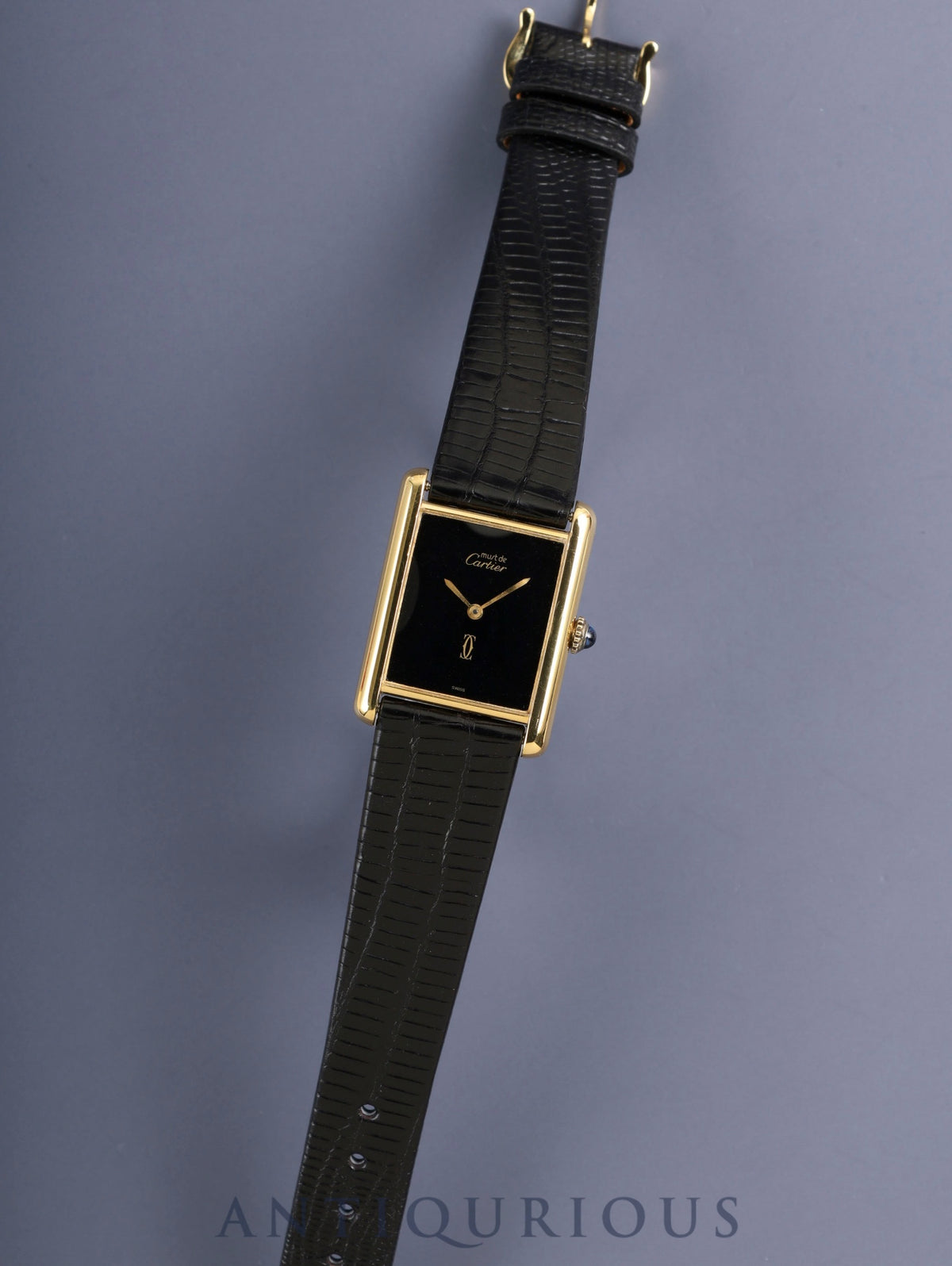 Cartier Must Tank LM, manual winding, Cal. 78-1, SV925, leather strap, original pin buckle (GP), onyx dial (SWISS marking), recently overhauled and polished.