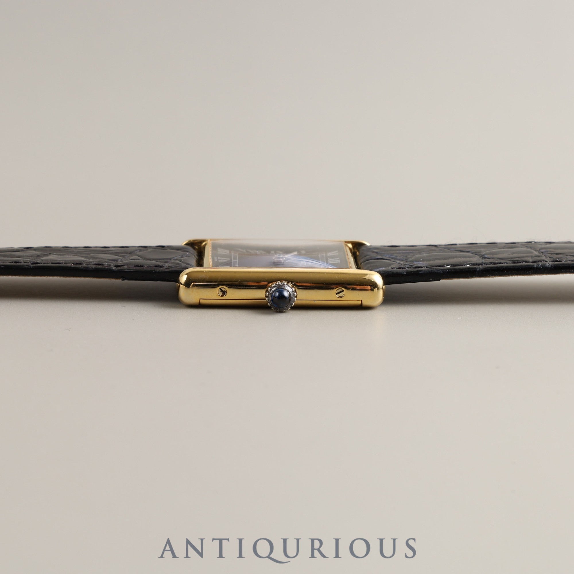 Cartier Must Tank LM Manual Winding Cal.78-1 925 Leather Black Roman Dial Overhauled Newly Finished