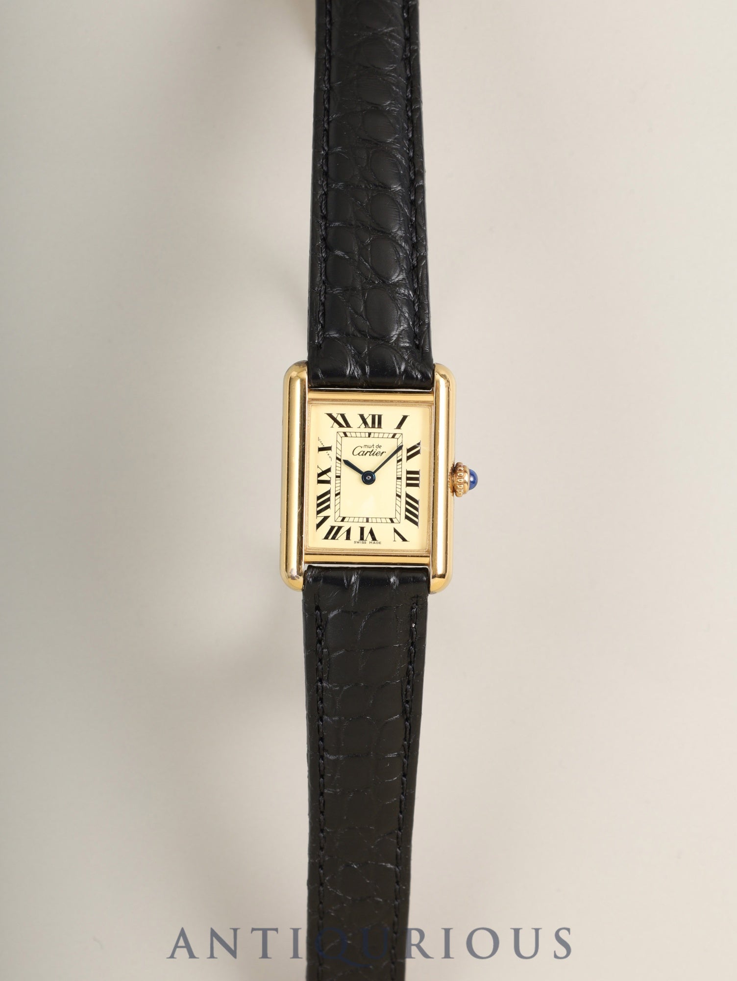 カルティエ マストタンク MM 2415 クォーツ Cal.057 SV925 革 純正Dバックル (GP)アイボリーローマン文字盤(SWISS MADE表記)箱 冊子 保証書(2003年)オーバーホール済み