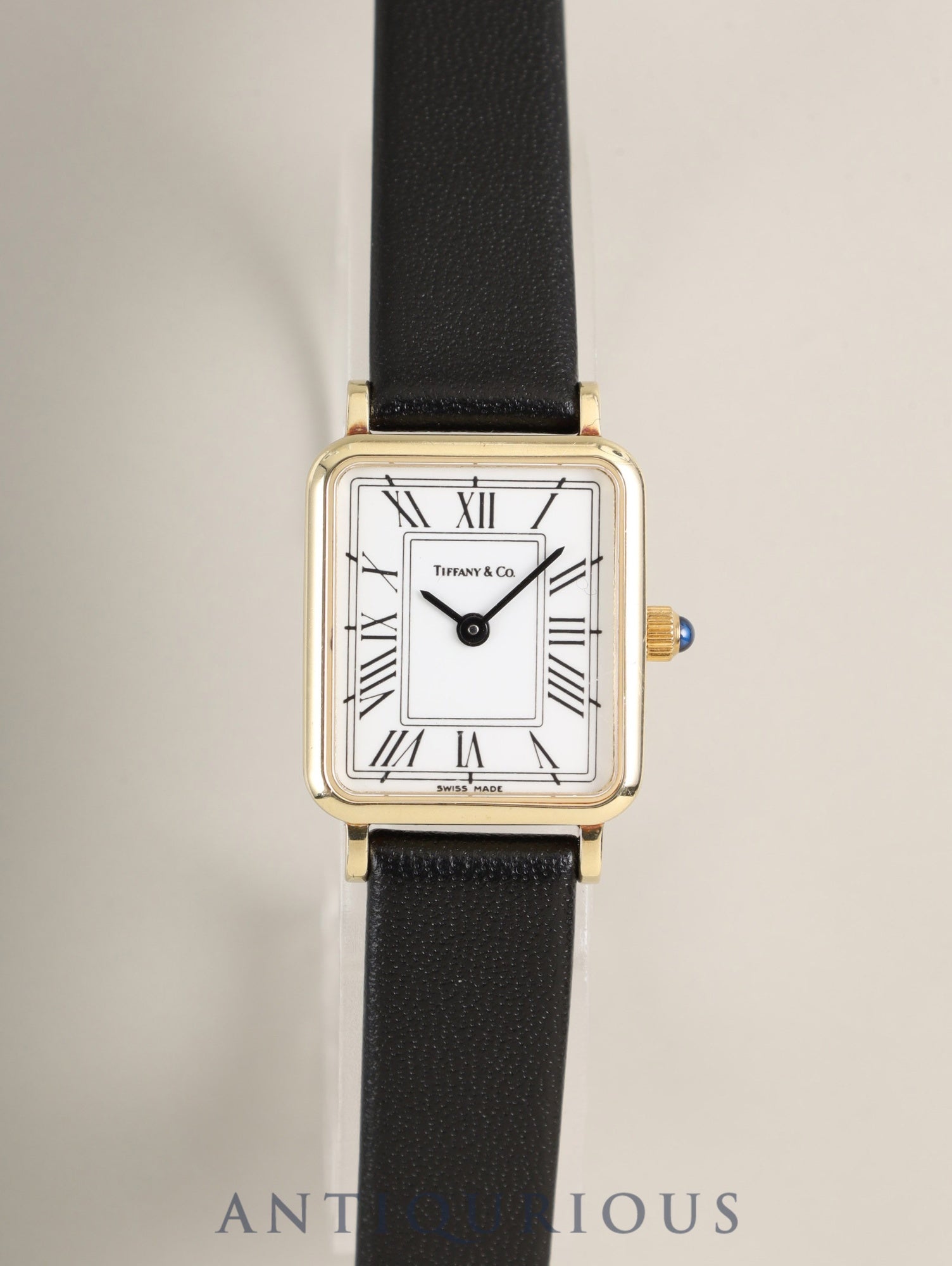 ティファニ レクタンギュラー 60-217 クォーツ Cal.976.001 14KYG 革 純正尾錠(GP) ホワイト文字盤 保証書(1995年) 箱 ケース オーバーホール済み