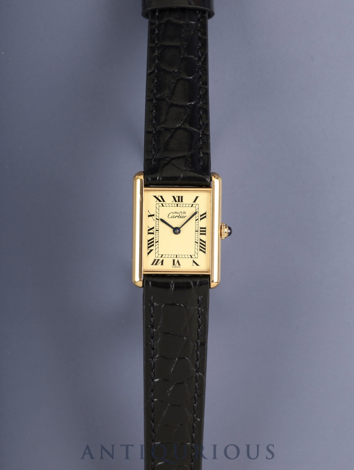 Cartier Must Tank LM 1615 Quartz Movement, SV925 Leather, Genuine Pin Buckle (GP), Ivory Roman Dial (SWISS Marking), Overhauled