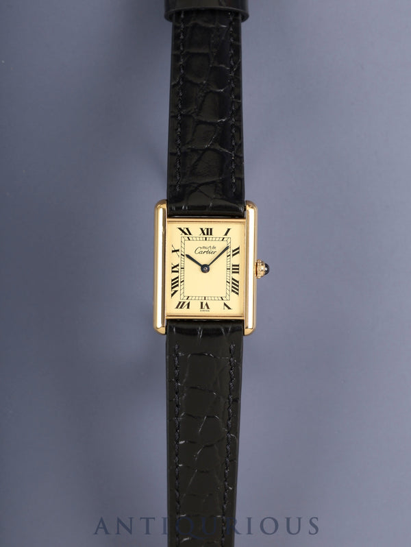 カルティエ マストタンク LM 1615 クォーツ SV925 革 純正尾錠(GP)アイボリーローマン文字盤(SWISS表記) オーバーホール済み