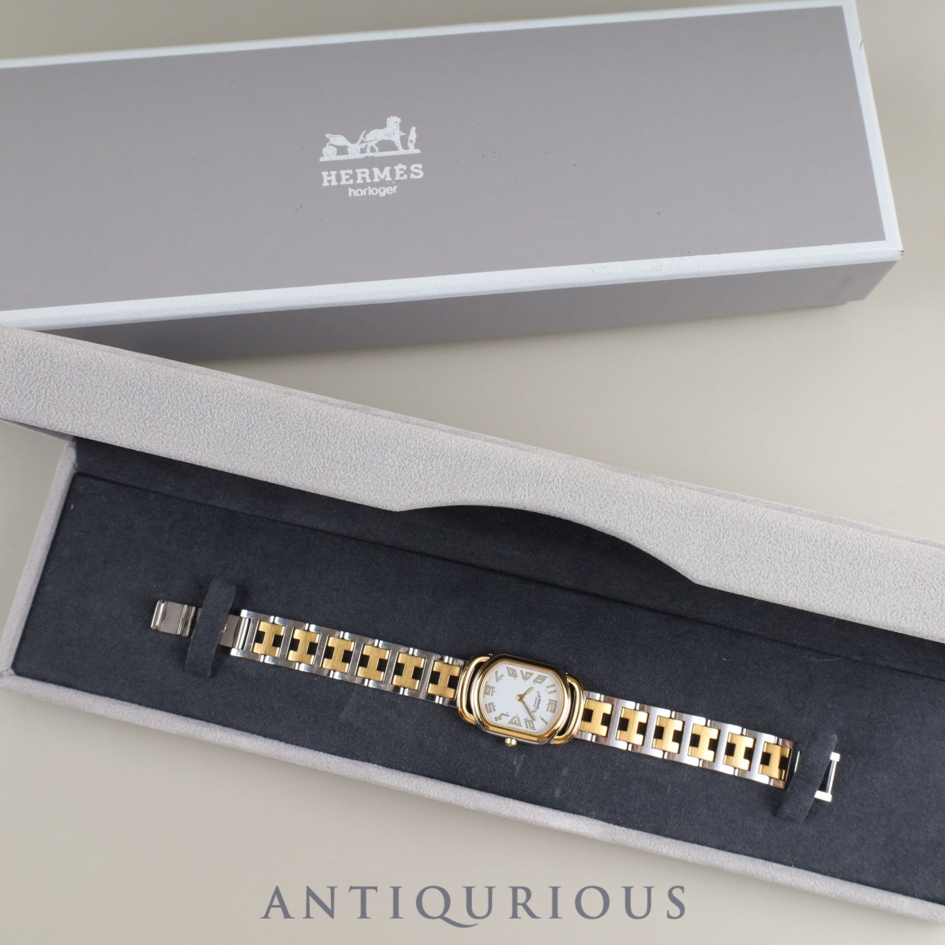 エルメス ラリー クォーツ Cal.976.001 SS/GP SS/GP ホワイト文字盤 箱 オーバーホール済み