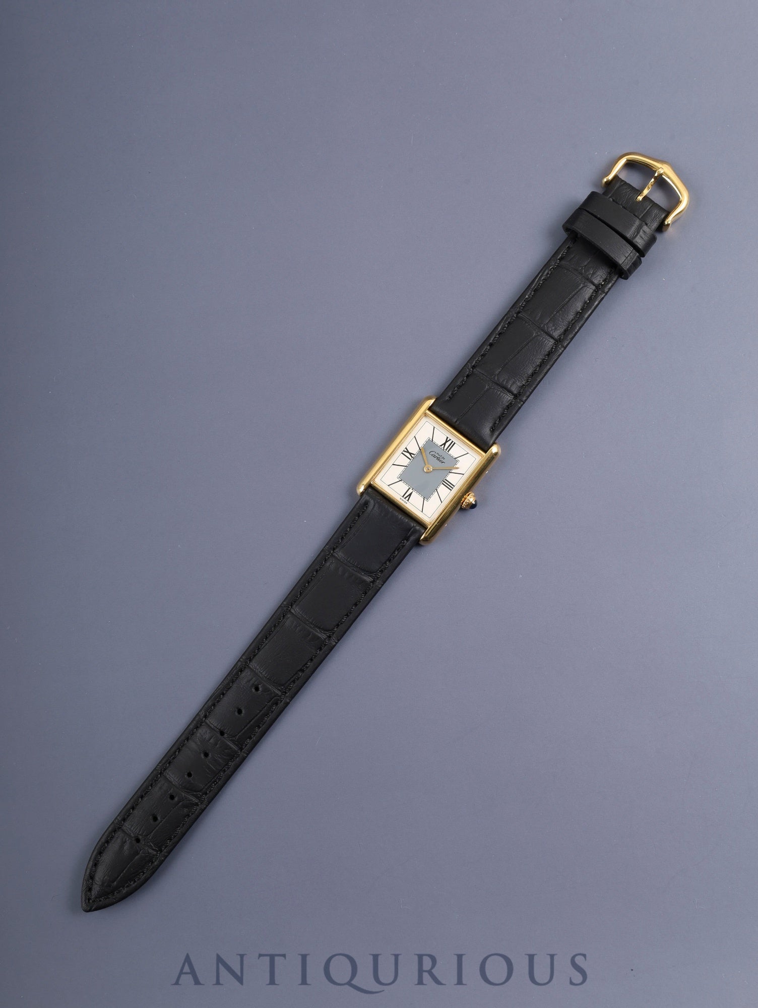 Cartier Must Tank LM 590005 Quartz Cal. 90 SV925 Leather Original Pin Buckle (GP) Center Gray Dial Roman Numerals (SWISS Mark) Overhauled Polished