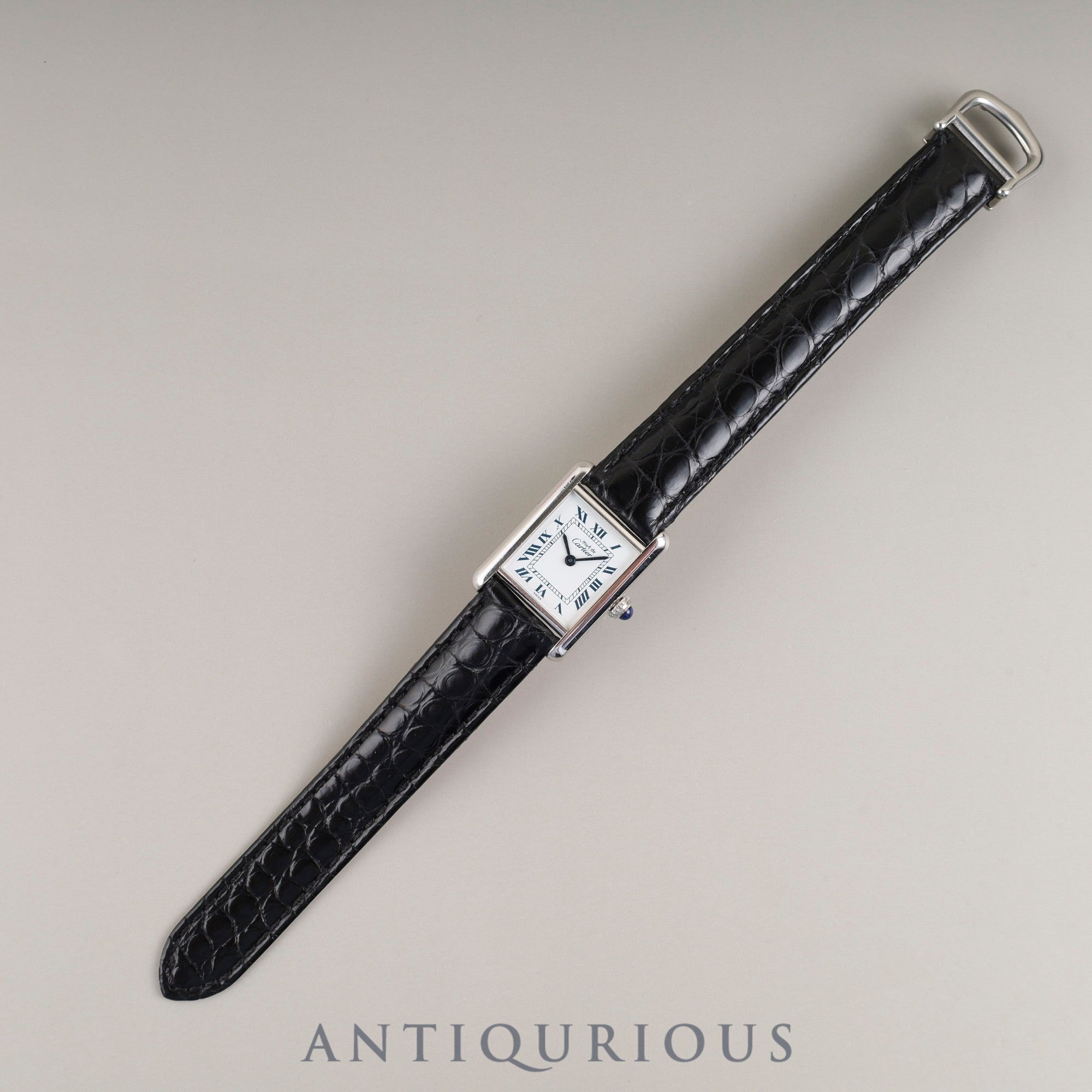 Cartier Must Tank SM W1001565 / 1614 Quartz Caliber 057 SV925 Leather Strap with Genuine D-Buckle (Stainless Steel) White Roman Dial Overhauled