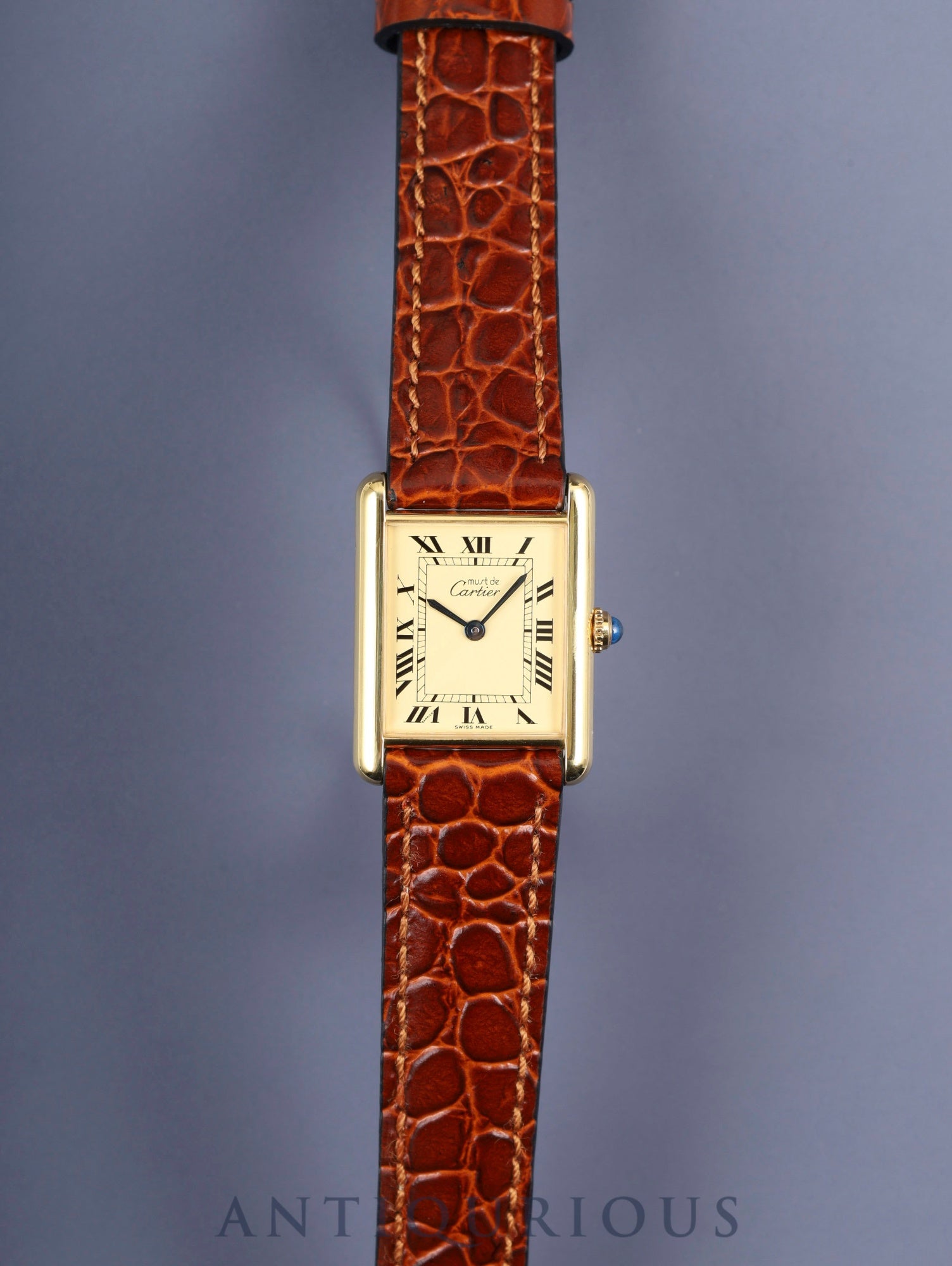 カルティエ マストタンク LM 590005 クォーツ Cal.690 SV925 革 純正尾錠(GP)アイボリーローマン文字盤(SWISS MADE表記) オーバーホール済み 新品仕上げ済み