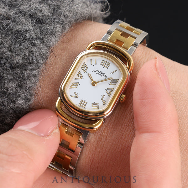 エルメス ラリー 770301-4 クォーツ Cal.976 001 SS/GP ホワイト文字盤 保証書(1995年) 箱 オーバーホール済み