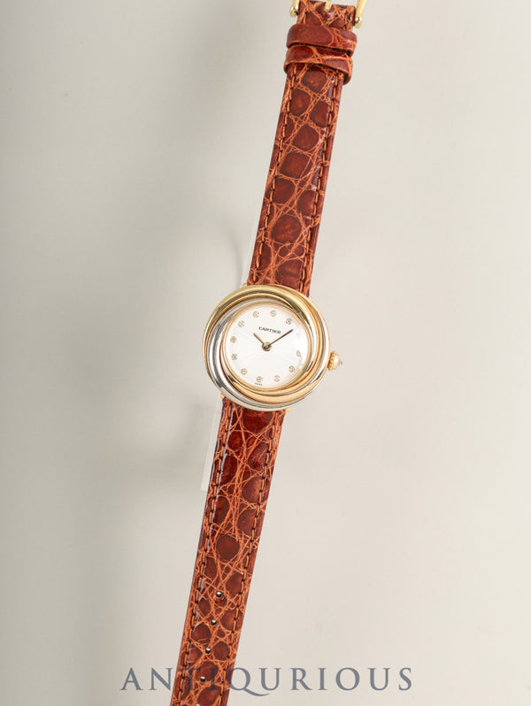 Cartier Trinity WG200246 / 2357 Quartz Cal.157 750 (Trinity) Leather Original pin buckle (GP) White guilloché dial (12P diamonds) Comes with original leather strap Overhauled