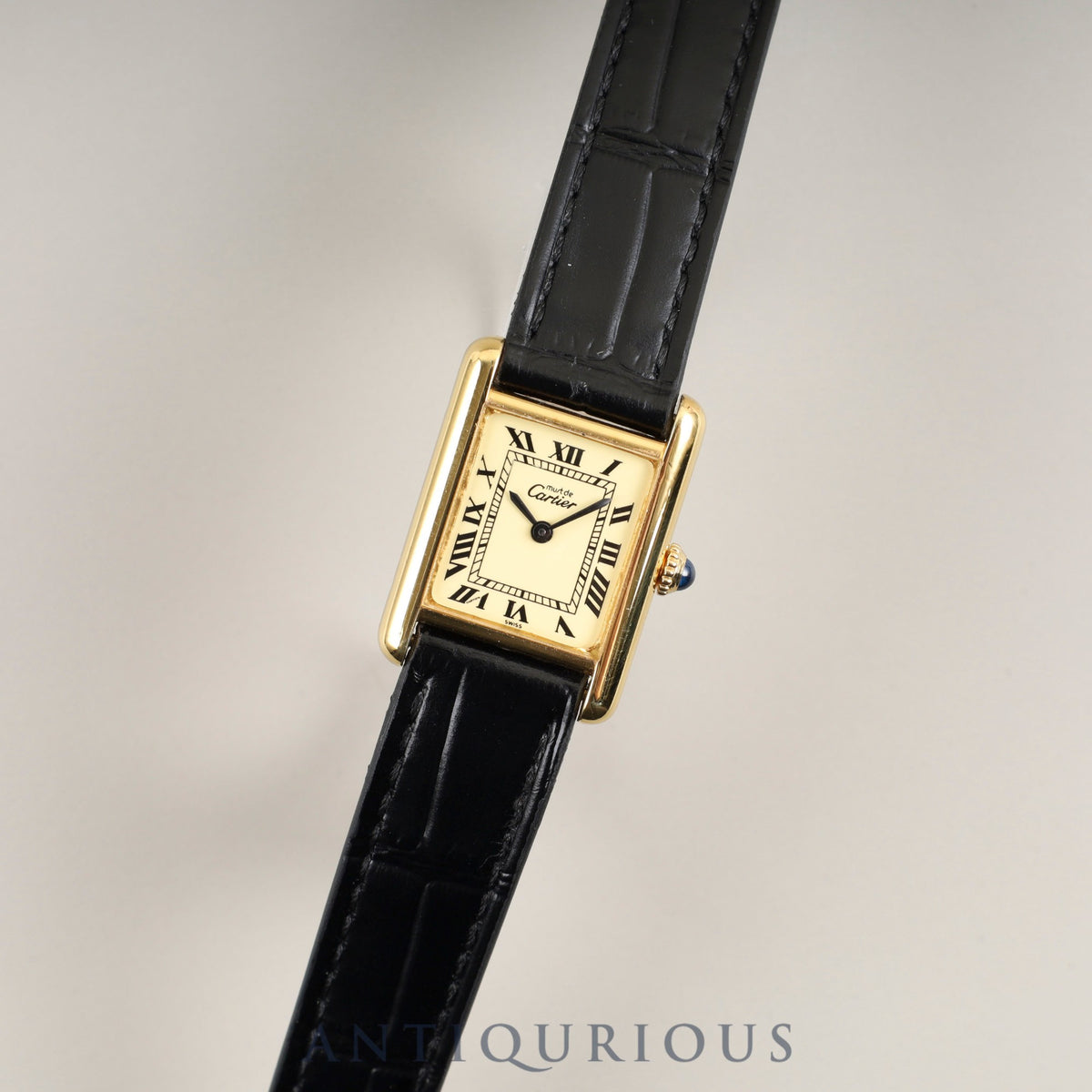 Cartier Must Tank SM Manual winding Cal.78-1 SV925 Leather Genuine buckle (GP) Ivory Roman dial Overhauled