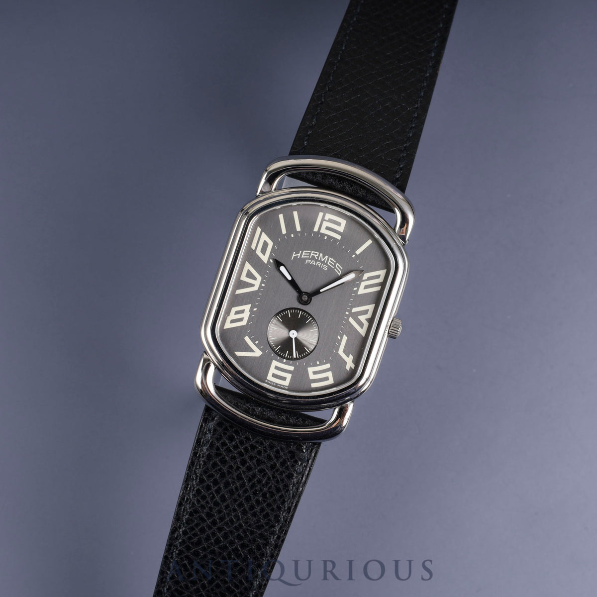 Hermes Rally RA1.810 Quartz Cal.980.163 SS Genuine leather strap (□G stamp: 2003) Genuine buckle (SS) Gray dial Overhauled