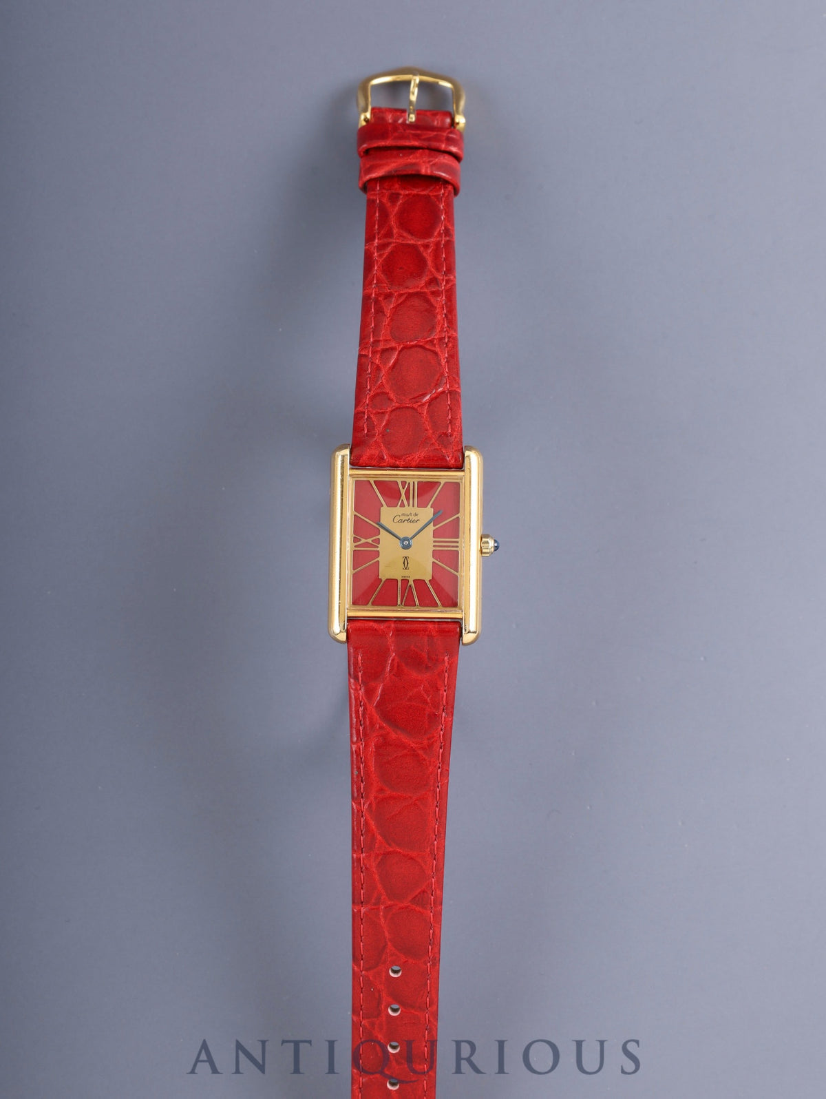 Cartier Must Tank LM 6 81006 Quartz Cal.81 SV925 Leather Original Pin Buckle (GP) Garnet Cloisonné Dial (SWISS marking) Overhauled