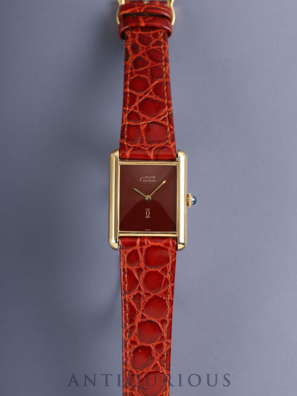 カルティエ マストタンク LM 手巻き Cal.78-1 SV925 革 純正ピンバックル(GP)ガーネットダイアル ボルドー文字盤(SWISS表記)オーバーホール済み