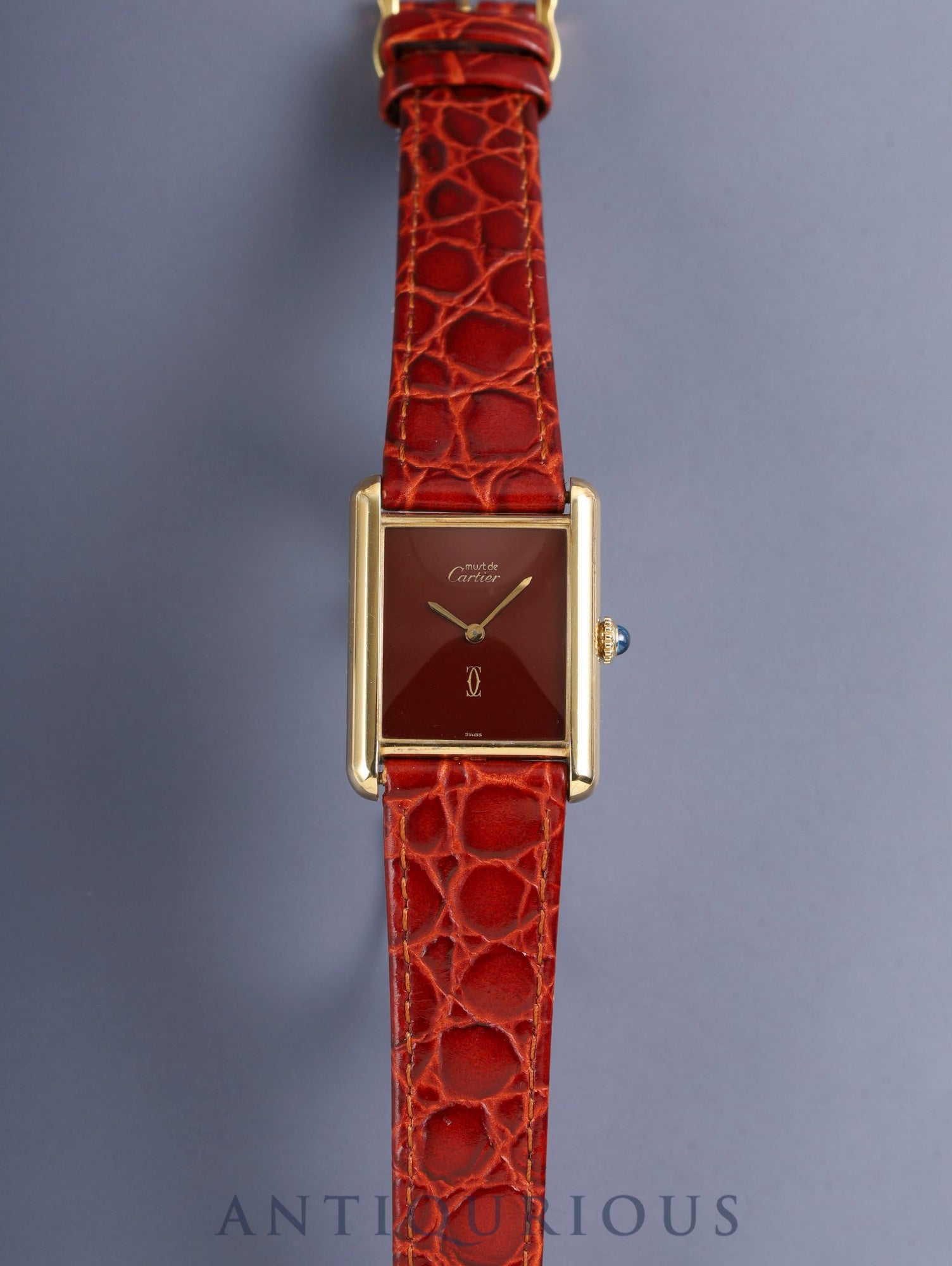 カルティエ マストタンク LM 手巻き Cal.78-1 SV925 革 純正ピンバックル(GP)ガーネットダイアル ボルドー文字盤(SWISS表記)オーバーホール済み