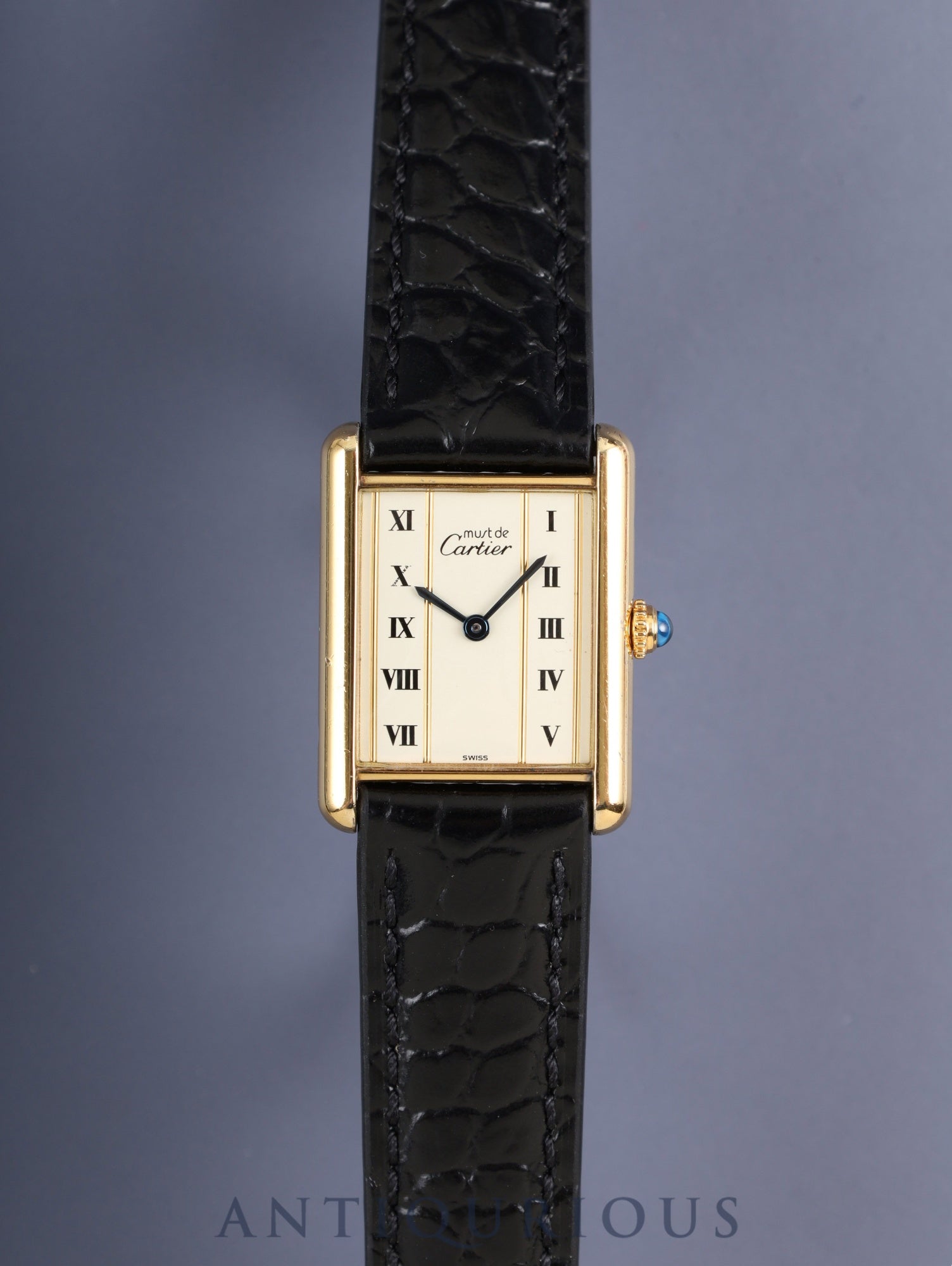 カルティエ マストタンク LM 590005 クォーツ Cal.90 SV925 革 純正ピンバックル(GP)ストレートローマン文字盤(SWISS表記) 箱 冊子 保証書(1989年)オーバーホール済み
