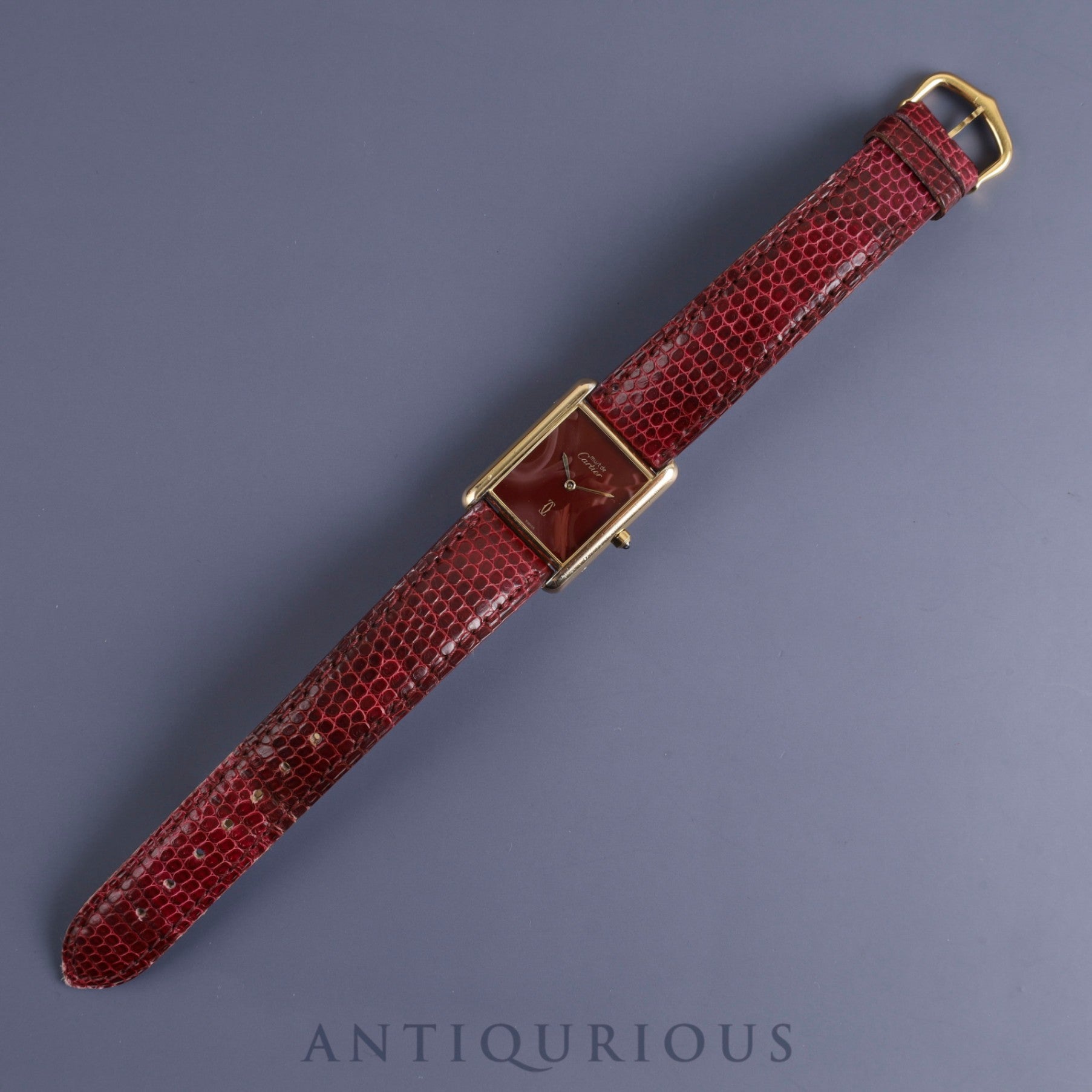 カルティエ マストタンク LM 681006 クォーツ Cal.81 SV925 純正革ベルト 純正尾錠(GP) ボルドー文字盤 箱 冊子 オーバーホール済み