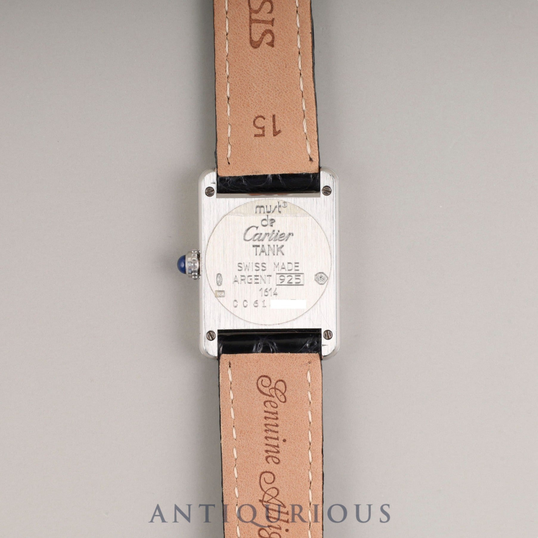 Cartier Must Tank SM W1001565 / 1614 Quartz Caliber 057 SV925 Leather Strap with Genuine D-Buckle (Stainless Steel) White Roman Dial Overhauled