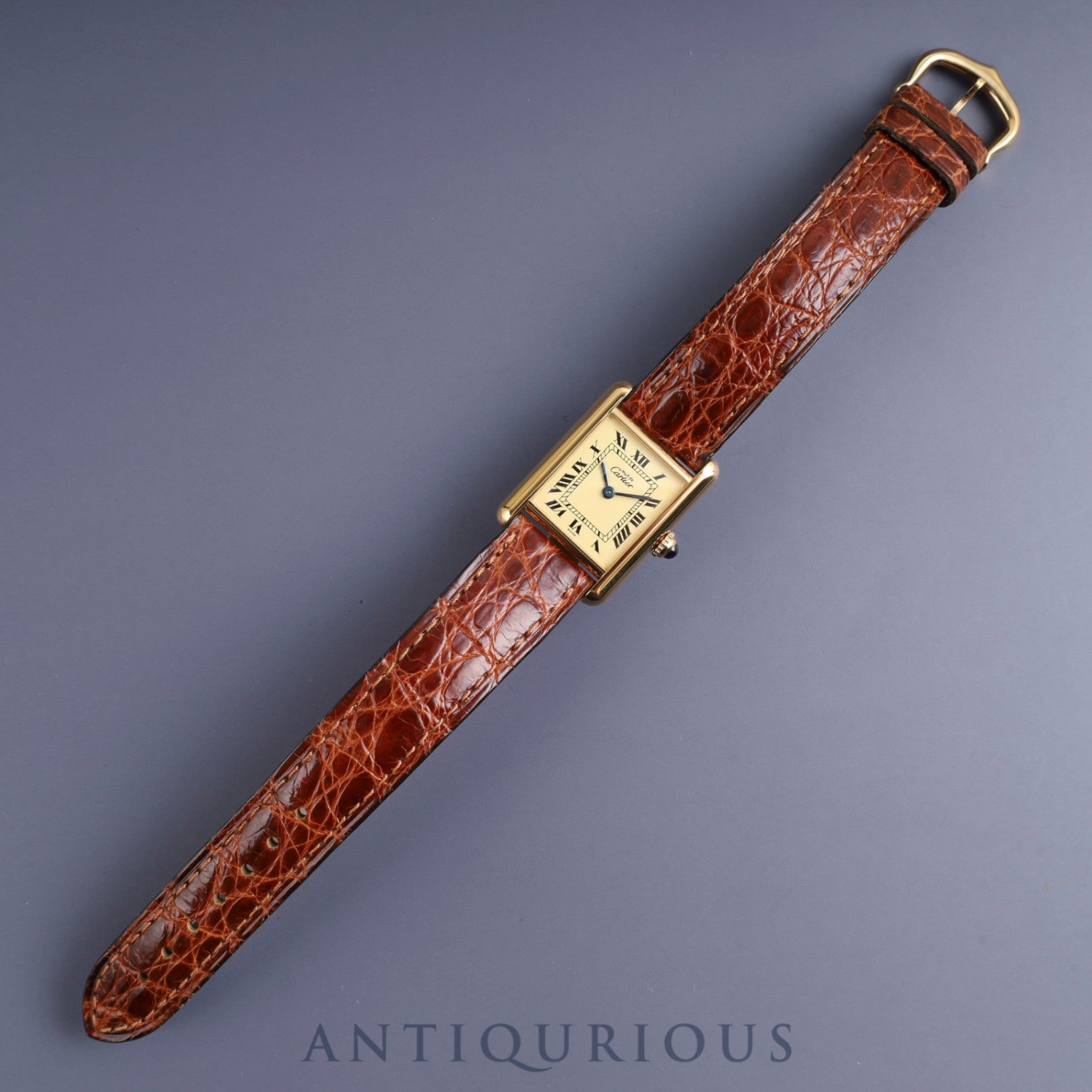 カルティエ マストタンク SM 1613 クォーツ Cal.057.08 SV925 純正革ベルト 純正尾錠(GP)アイボリーローマン文字盤 箱 保証書(ブランク)オーバーホール済み