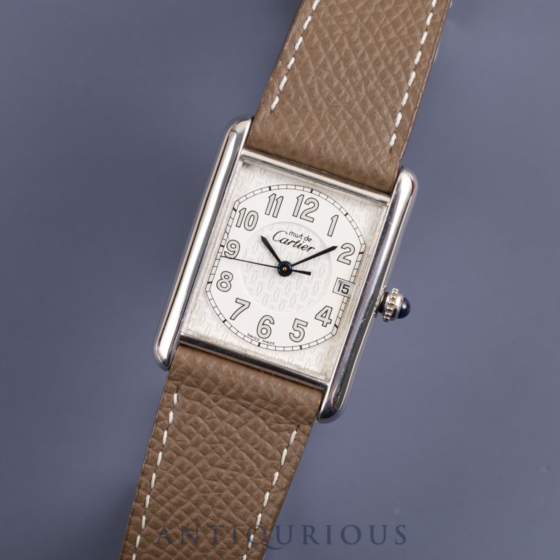 Cartier Must Tank GM W1014154 / 2414 Quartz SV925 Leather Genuine Buckle Telephone CC Dial Face Box