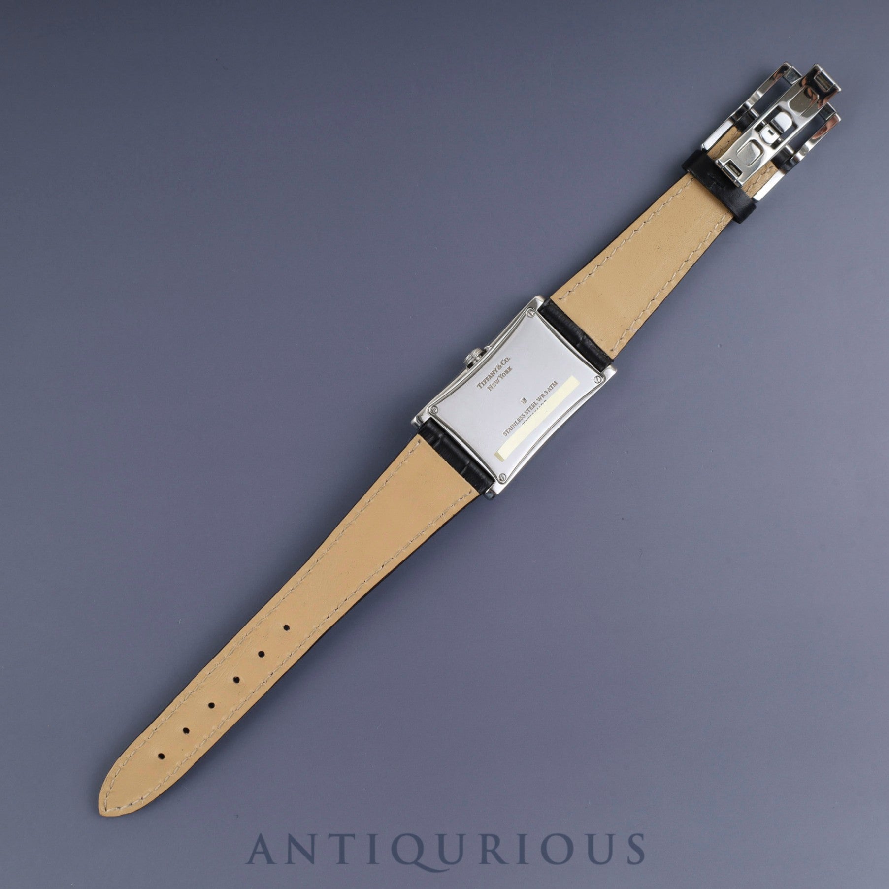 ティファニー イーストウエスト 34677352 クォーツ SS 革 純正バックル(SS) ブラックアラビア文字盤 保証書(2017年)冊子 オーバーホール済み